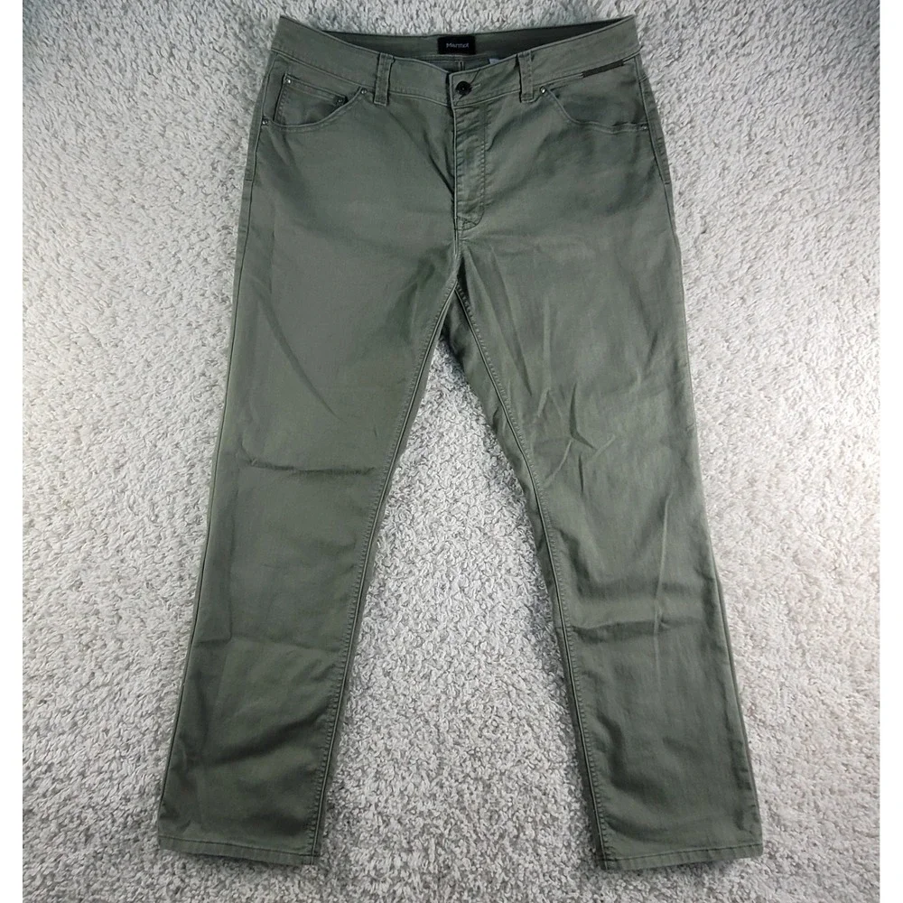 Marmot Pants Mens 38x32 Green Cotton Polyester Stretch Chino Straight Leg Casual